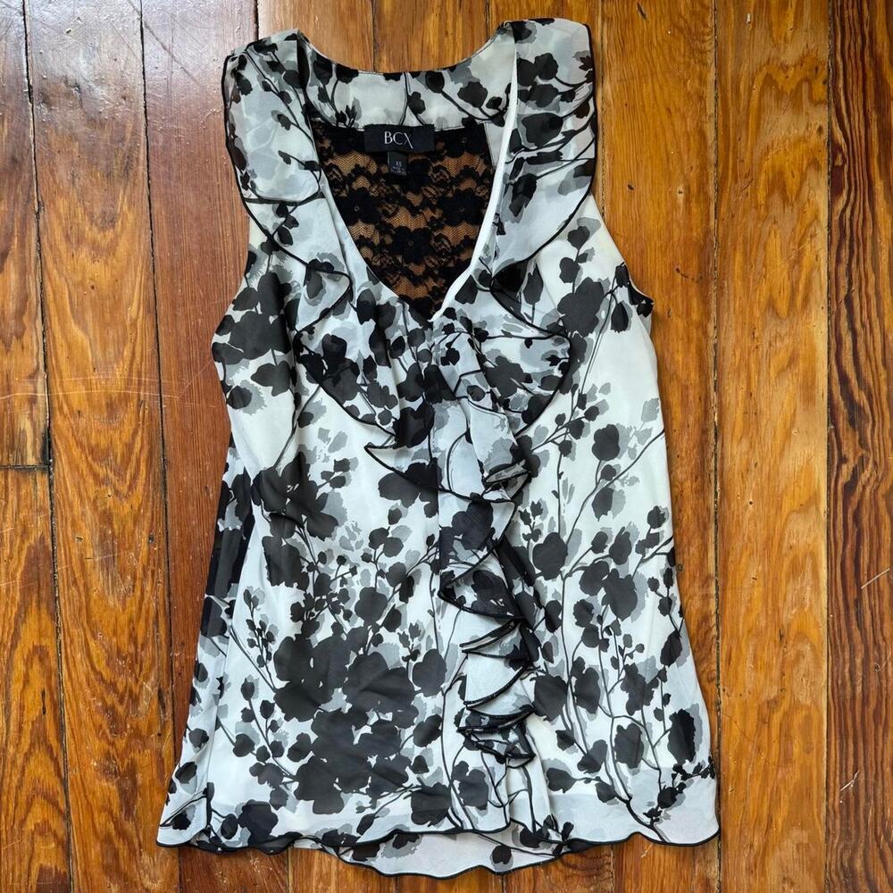 Y2k black & white floral top